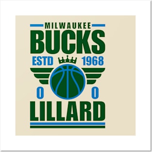 Milwaukee Bucks Lillard 0 Retro Posters and Art